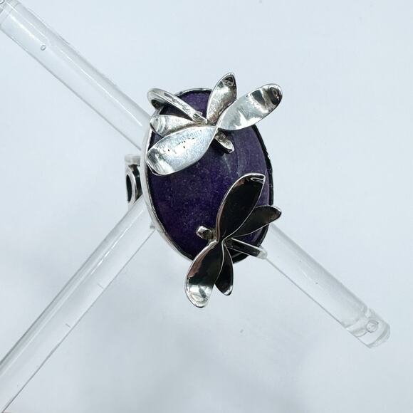 Artisan Dragonfly Ring Purple Stone 925 Marked Silver Unique Bohemian Size 6 1/4 - Picture 12 of 15